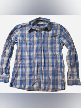Indian Terrain Men's Blue Plaid Long-Sleeve Button-Up Shirt